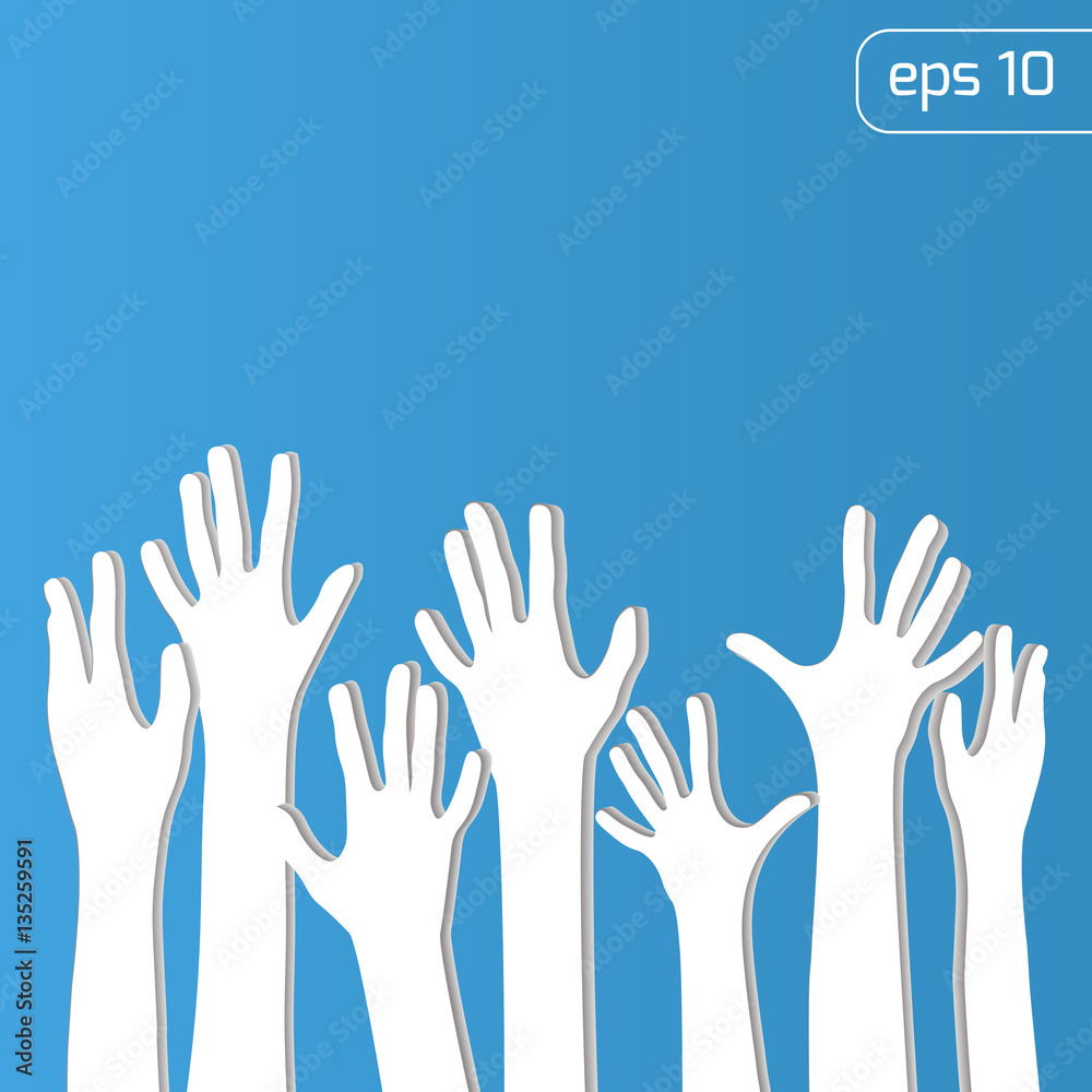 White hands up background