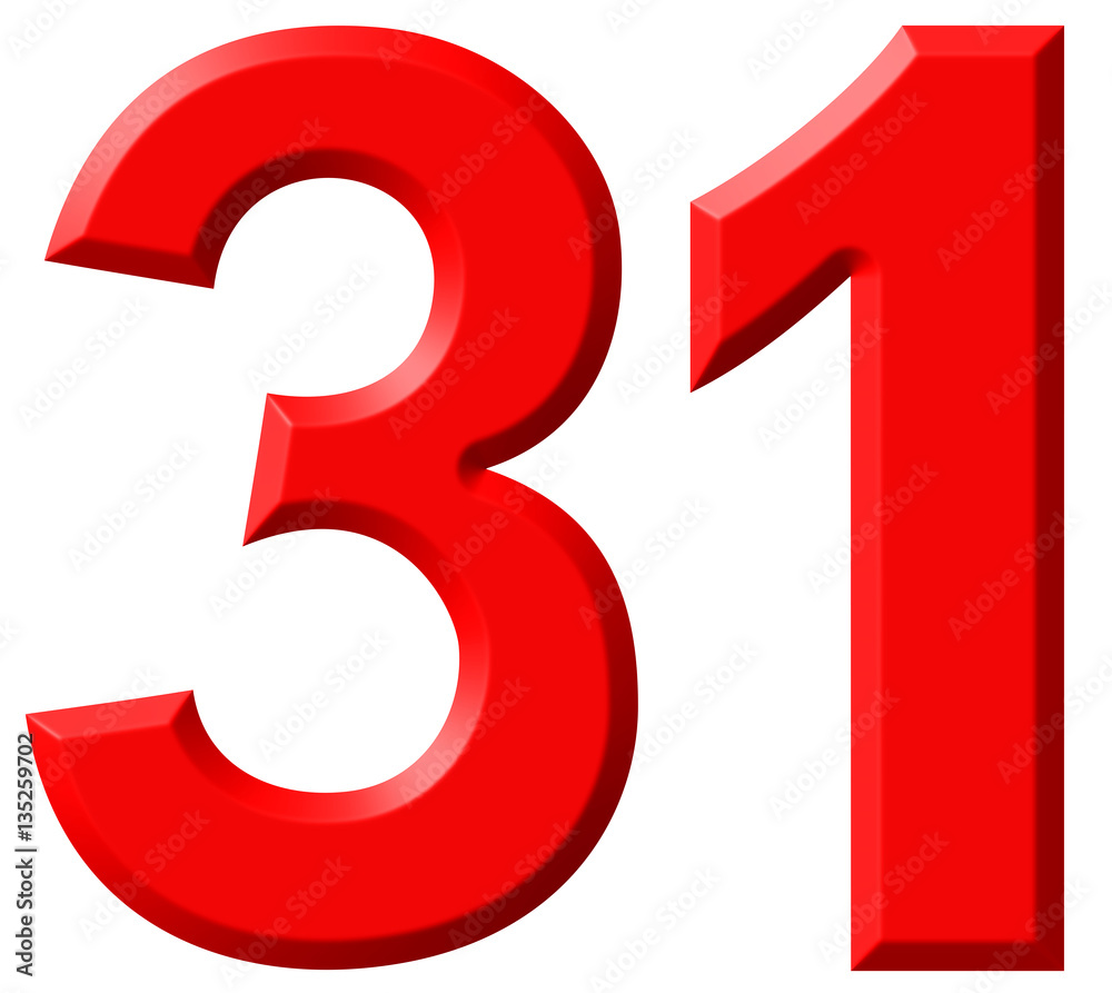 Numeral 31, thirty one, isolated on white background, 3d render Numeral 31, thirty one, isolated on white background, 3d render