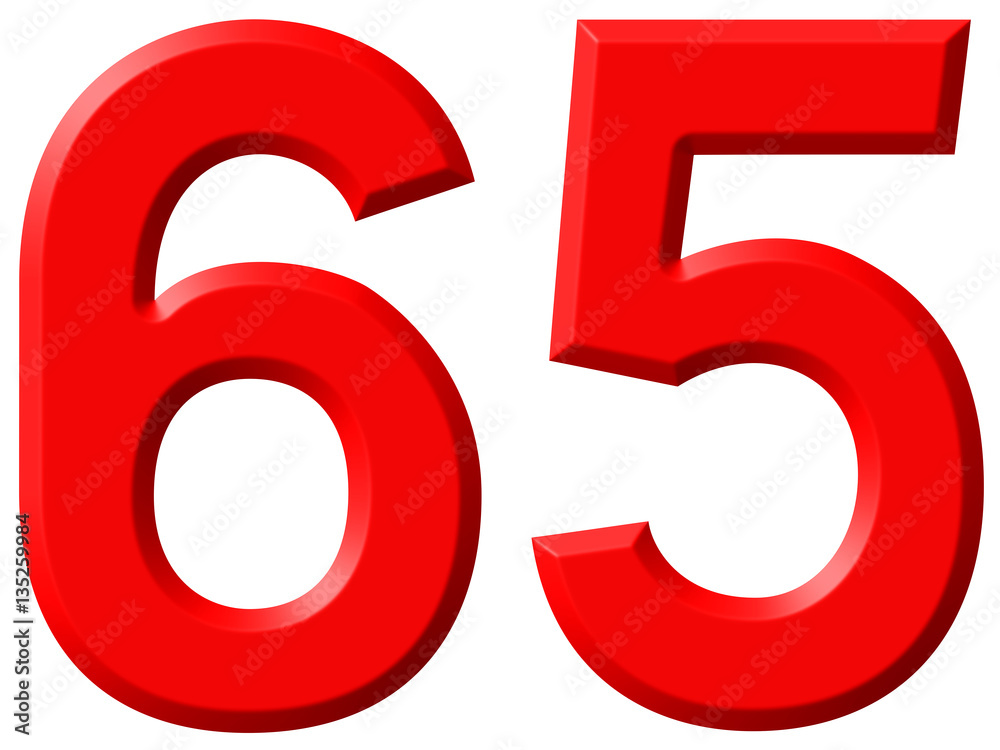 Numeral 65, sixty five, isolated on white background, 3d render Numeral 65, sixty five, isolated on white background, 3d render