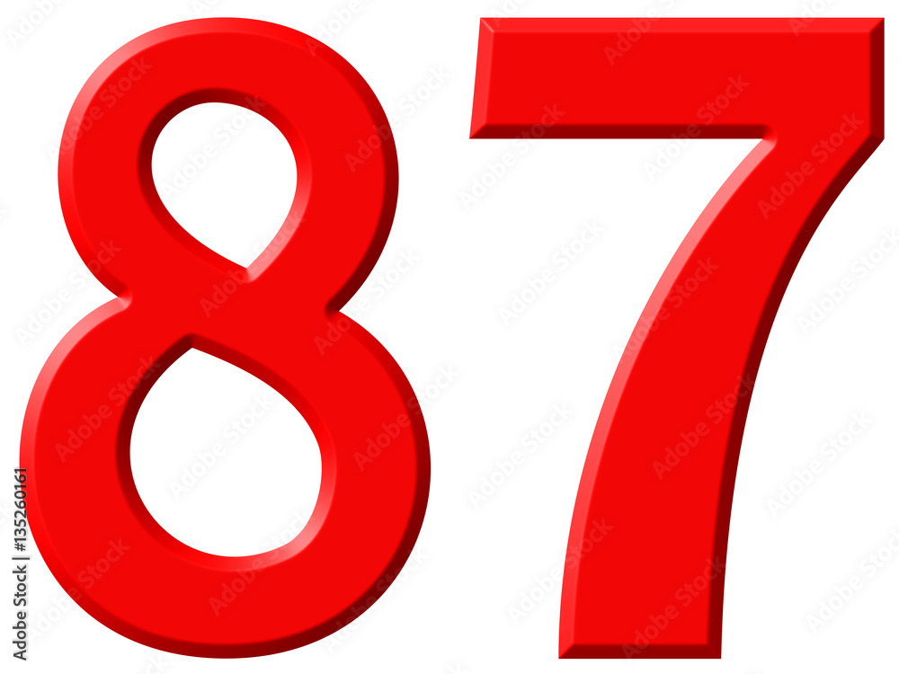Numeral 87, eighty seven isolated on white background, 3d render Numeral 87, eighty seven isolated on white background, 3d render