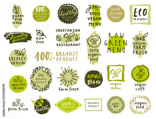 Set of organic food labels for vegetarian restaurants