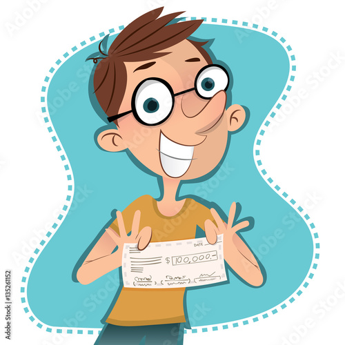man showing his paycheck.