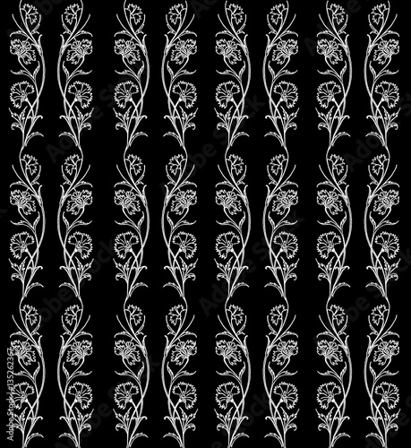 White floral seamless pattern on a black background