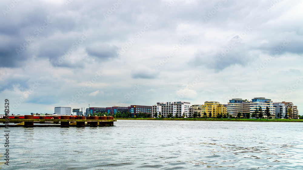 View of Modern Office Buildings along the shors of  the Harbor named Het IJ in Amsterdam