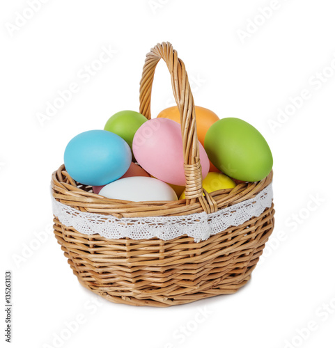 Basket with Easter eggs on ...