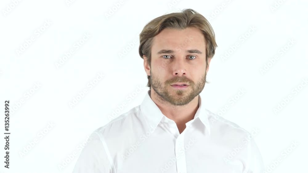 Angry Man shows Middle Finger on white Background Angry Man shows Middle Finger on white Background