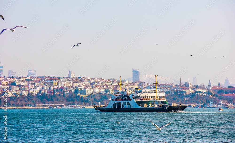 Ship in Bosphorus strait. Istanbul, Turkey