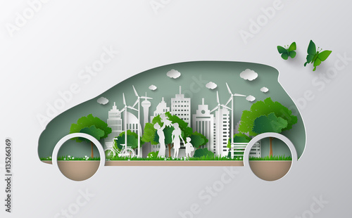  Eco Family Inside Paper Cut Electric Car