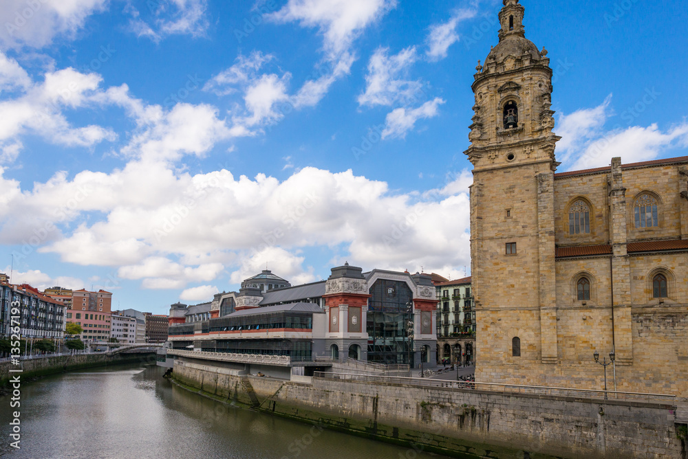 The church Iglesia de San Anton at the Nervion river in Bilbao. The church, constructed 1510, is a Catholic temple located in the Old Town. It is build in gothic style with baroque elements