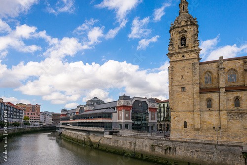 The church Iglesia de San Anton at the Nervion river in Bilbao. The church, constructed 1510, is a Catholic temple located in the Old Town. It is build in gothic style with baroque elements