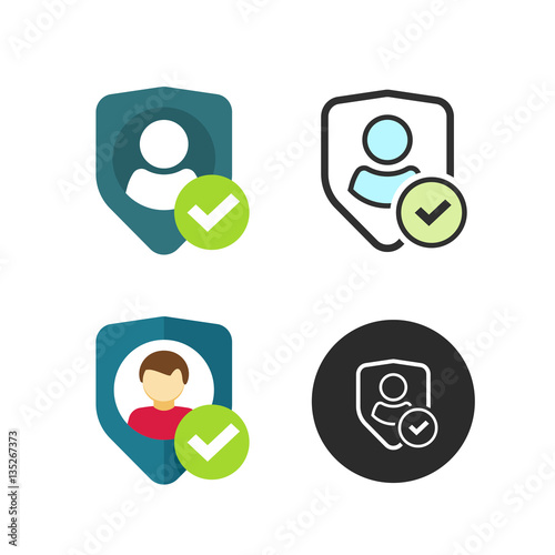 Privacy icon vector, flat style shield with user silhouette symbol, personal protection authentic sign, authentication security icons set, secure confidentiality label