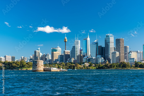 Sydney cityscape of Sydney CBD with Fort Denison