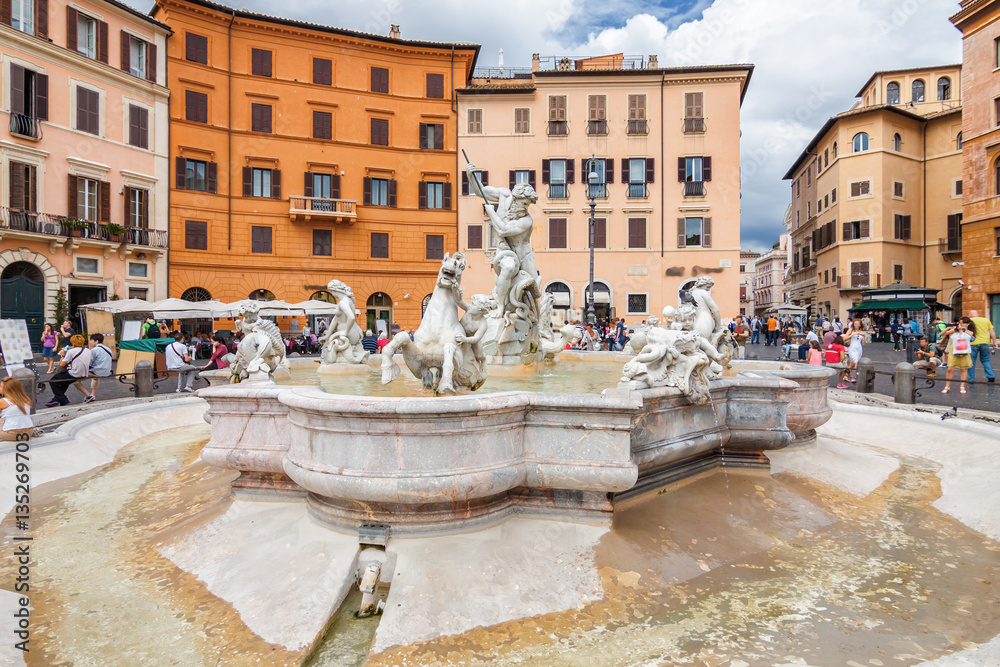 Neptune Fountain at Piazza Navona, Rome, Lazio region, Italy.
