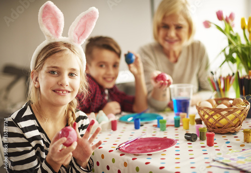 Cute blond hair girl with Easter decorations