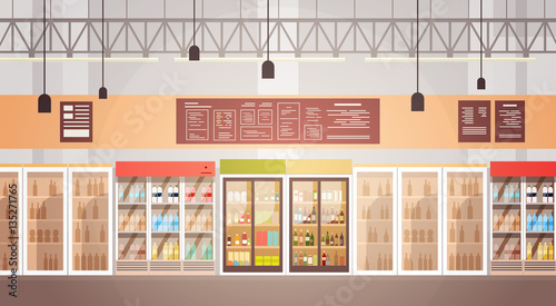 Big Shop Super Market Shopping Mall Interior Flat Vector Illustration