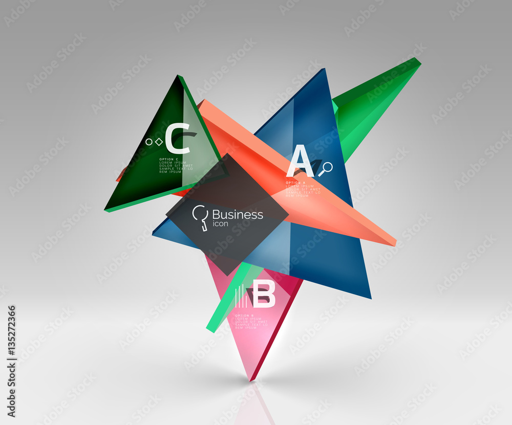 Colorful glossy glass triangle on empty 3d space Colorful glossy glass triangle on empty 3d space