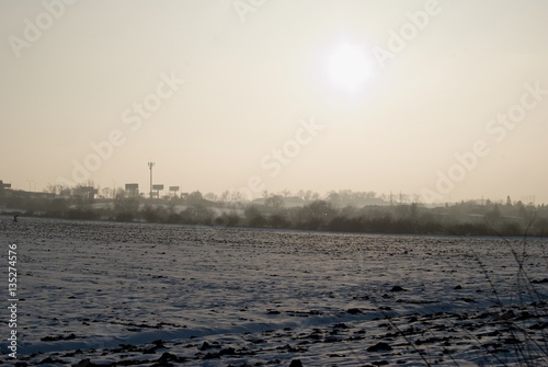 frozen field with snow in the winter