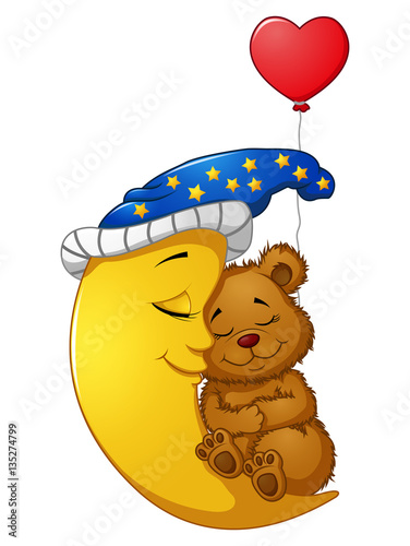 Cartoon teddy bear sleep on the moon