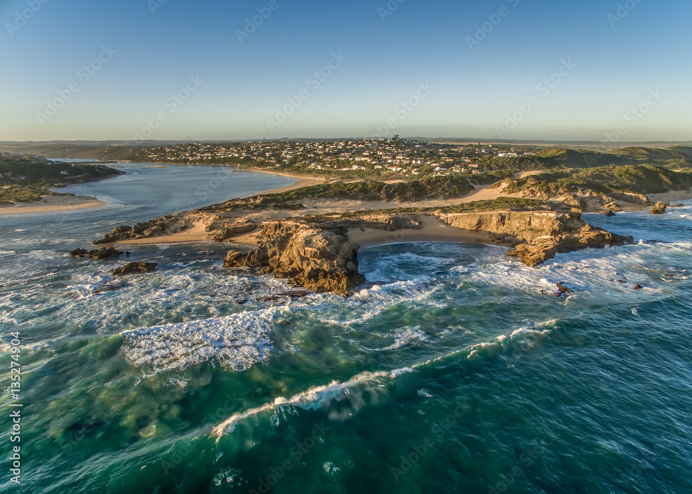 Obraz premium Aerial view of the beaches and coves around Kenton-on-Sea South Africa