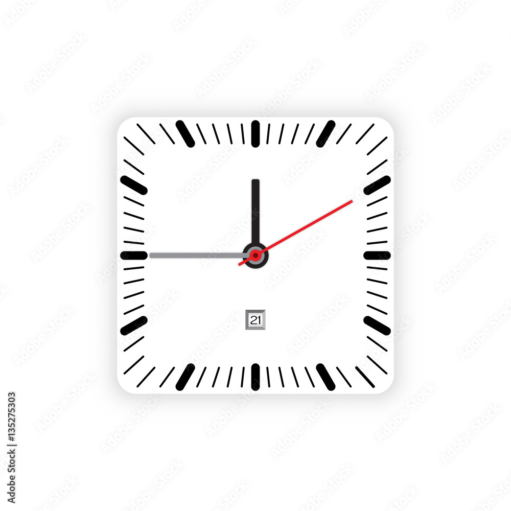 Vector image of minimalistic clock dial white with black ticks time, isolated on background. Vector image of minimalistic clock dial white with black ticks time, isolated on background.
