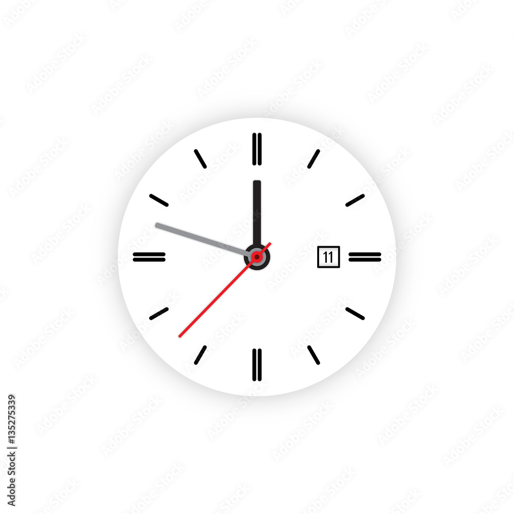 Vector image of minimalistic clock dial white with black ticks time, isolated on background. Vector image of minimalistic clock dial white with black ticks time, isolated on background.