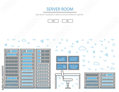 Vector high tech internet data center. Network equipment that is used to organize the server room