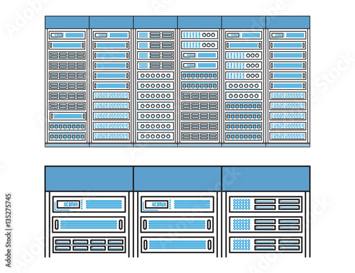 Vector high tech internet data center. Network equipment that is used to organize the server room