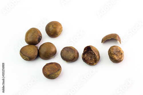 Bunch of horse chestnuts isolated on white background