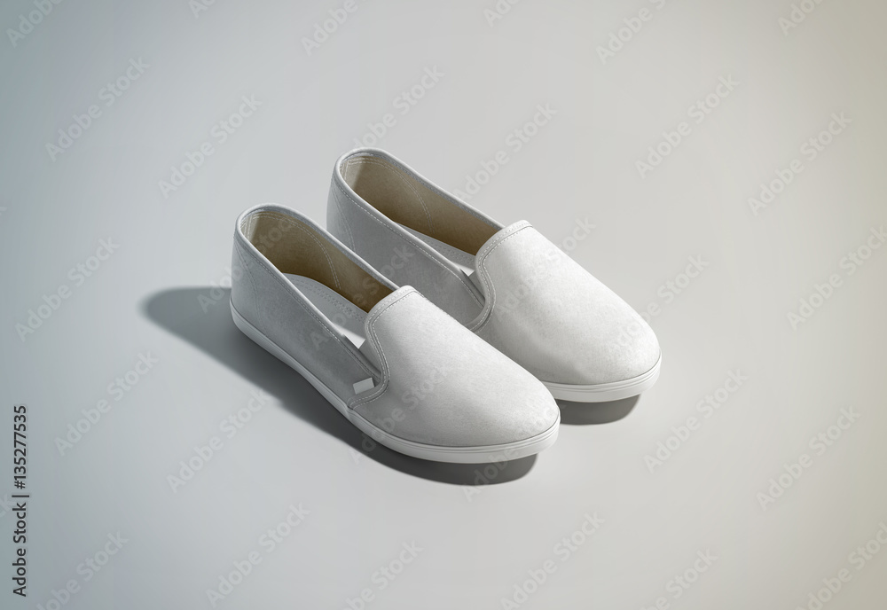 Blank white slip-on shoes pair design mockup, isometric view, 3d rendering.  Plain hipster slipon mock up template stand. Urban skate shoes with clear  label presentation. Stock Illustration | Adobe Stock