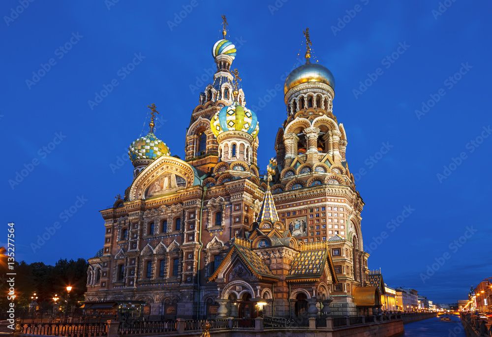 Church of the Savior on blood by night, Saint-Petersburg, Russia