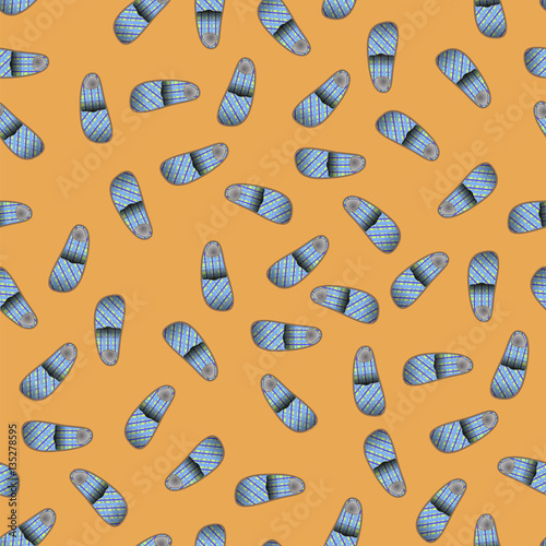 Home Soft Blue Slippers Seamless Pattern on Orange Background