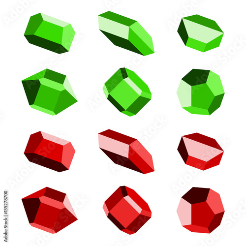 mineral crystal stone red green vector