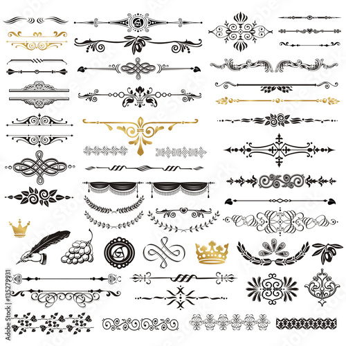 Vector set of calligraphic design elements and page decor. photo