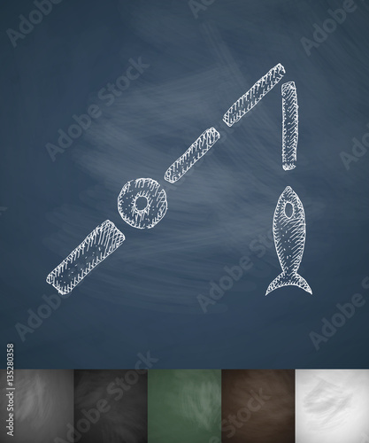 fishing rod icon. Hand drawn vector illustration