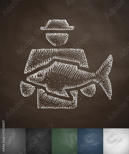 man with fish icon. Hand drawn vector illustration