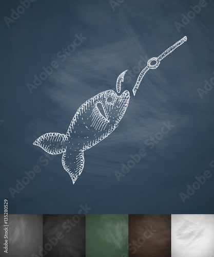fish on the hook icon. Hand drawn vector illustration