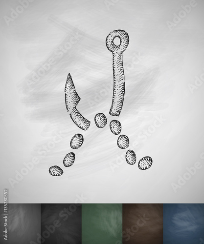 worm on the hook icon. Hand drawn vector illustration