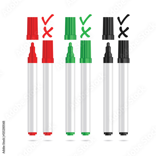 Set markers with cross and check. Vector illustration.
