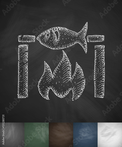 fish bbq icon. Hand drawn vector illustration