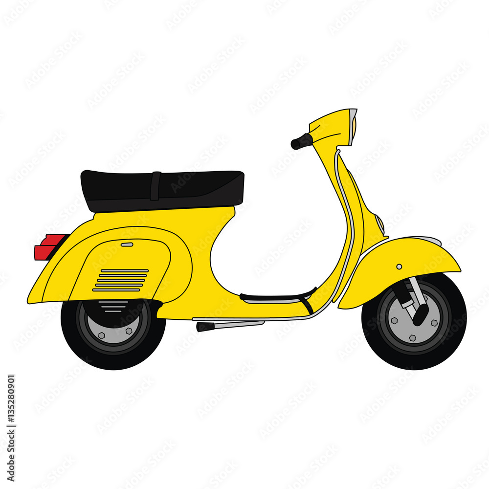 Flat old vintage retro moped scooter yellow.

