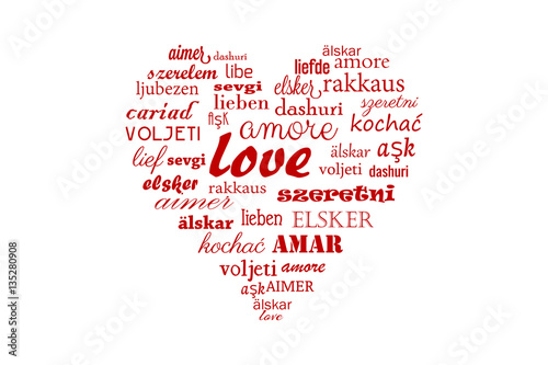 Love heart vector with calligraphic words in all languages for Happy Valentine in all the world