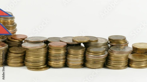 Nepal flag waving with stack of money coins