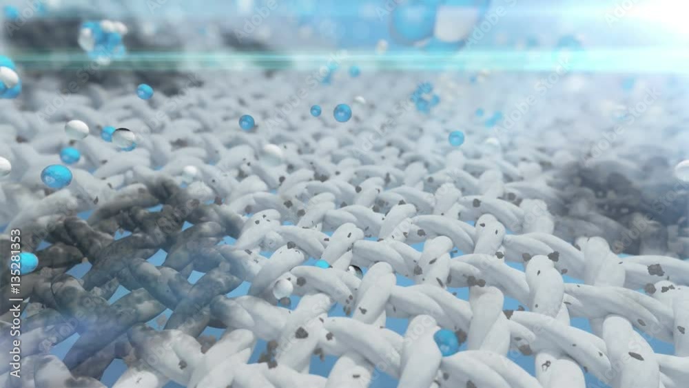 Washing powder ad. Demo visualization showing the removal of dirt from material . Laundry dirt removal.  Macro 3d high quality animation. Version 2
