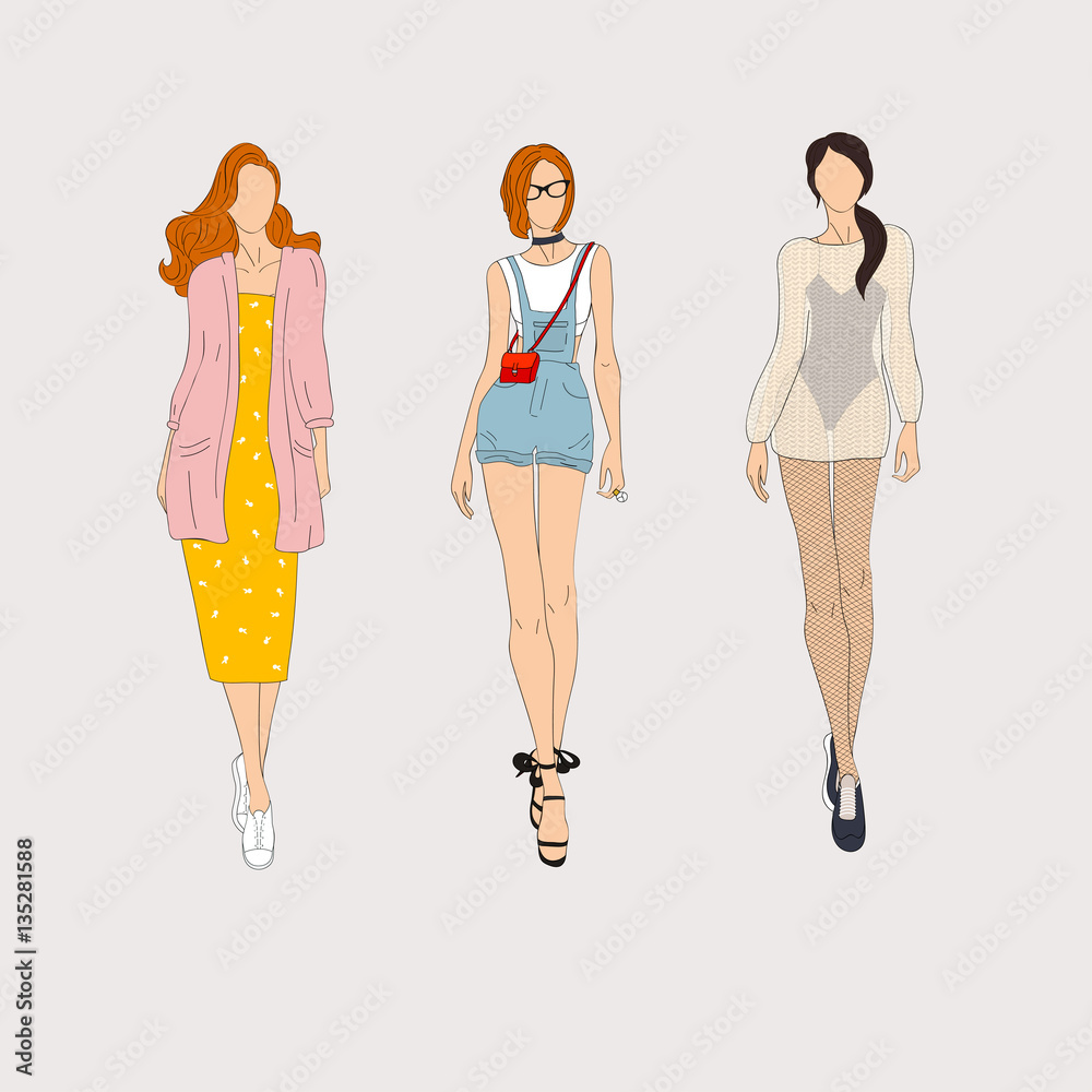 Hand drawn fashion models. Vector illustration. Hand drawn fashion models. Vector illustration.