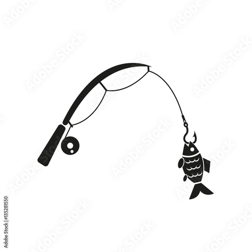 Fishing rod icon. Hook and angling, fisherman symbol. Flat design. Stock - Vector illustration