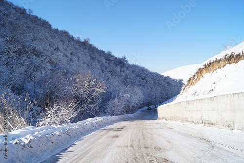 Road in the mountains in winter.