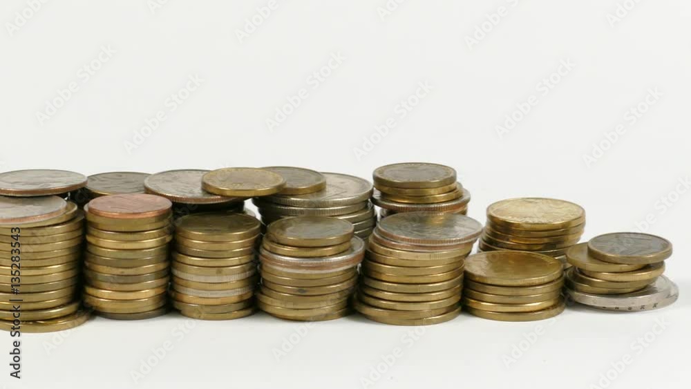Peru flag waving with stack of money coins Peru flag waving with stack of money coins