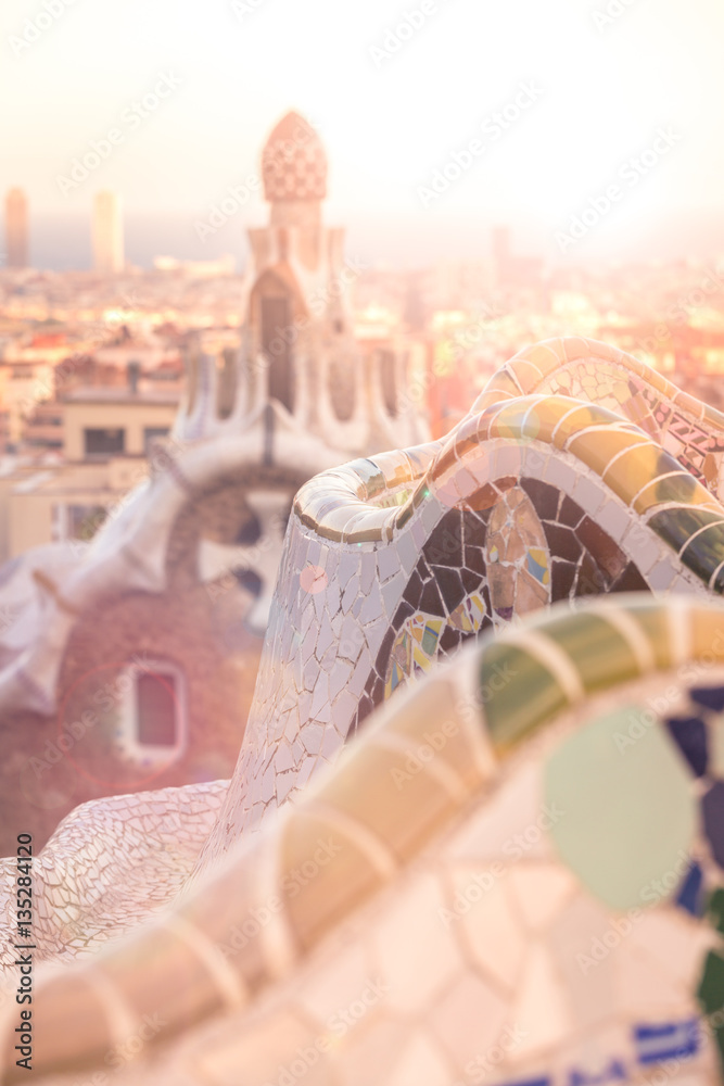 Barcelona, Park Guel details, warm light and flares