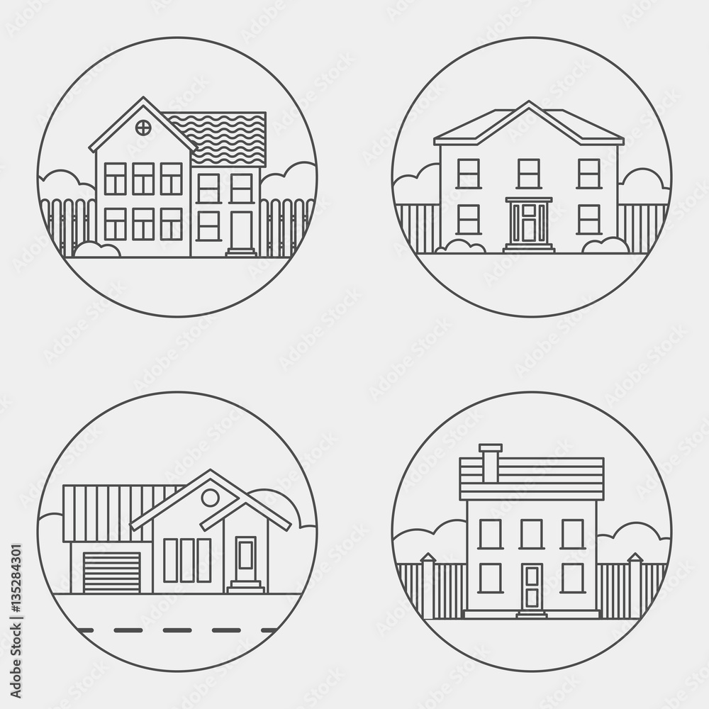 Fototapeta premium set of retro flat residential house icons