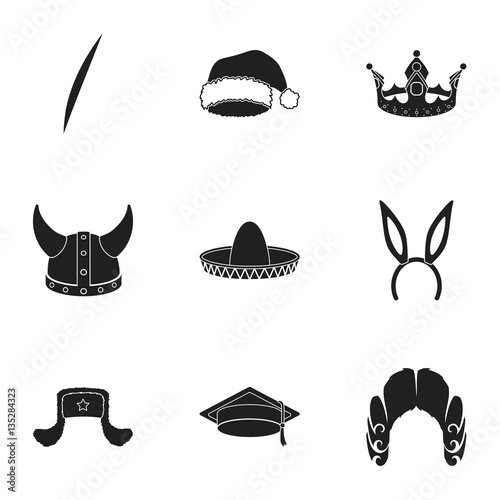 Hats set icons in black style. Big collection of hats vector symbol stock illustration